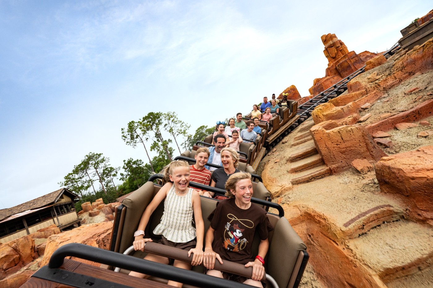 Families enjoying a Big Thunder Mountain Railroad adventure.